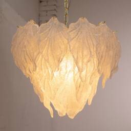 Murano Leaf Glass Chandelier - Italian Vintage Crystal Pendant - thumbnail 2