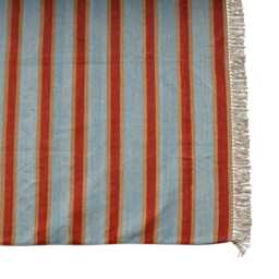 Modern Handmade Cotton Striped Area Rug Flat Weave Natural Vegetable Dyed Indian Dhurrie Reversible Wall Tapestry Scandinavian Decor - thumbnail 3