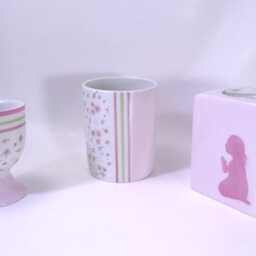 Baptism Or Communion Porcelain Gift, For Girl, in Pink Liberty , Hand-Painted, Customizable - thumbnail 2