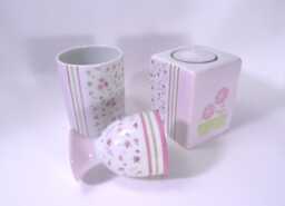 Baptism Or Communion Porcelain Gift, For Girl, in Pink Liberty , Hand-Painted, Customizable - thumbnail 1