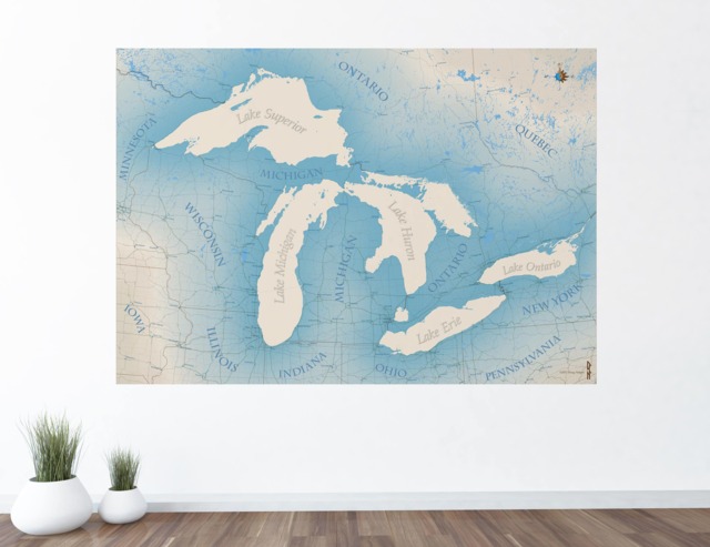 "Mural Of The Great Lakes Wall Art, Map Decal 60""x42" - image 1