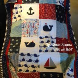 Nautical Baby Quilt/Coastal Baby Blanket/Whale & Anchor Baby Quilt/America Quilt - thumbnail 4