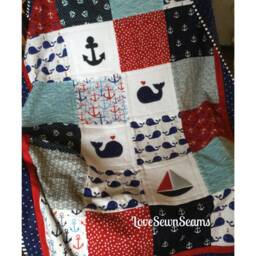 Nautical Baby Quilt/Coastal Baby Blanket/Whale & Anchor Baby Quilt/America Quilt - thumbnail 3