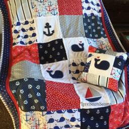 Nautical Baby Quilt/Coastal Baby Blanket/Whale & Anchor Baby Quilt/America Quilt - thumbnail 2