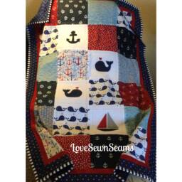 Nautical Baby Quilt/Coastal Baby Blanket/Whale & Anchor Baby Quilt/America Quilt - thumbnail 1