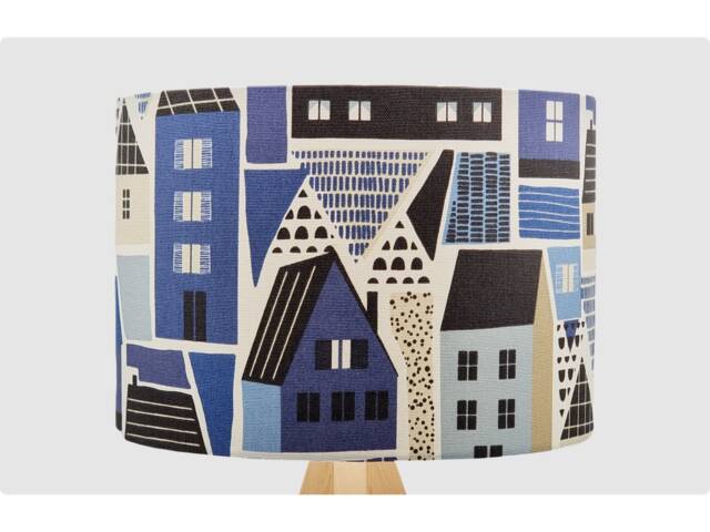 Modern Blue Black Town Lampshade Table Floor Lamp/Ceiling Pendant Small Medium Large 15cm 20cm 25cm 30cm 35cm 40cm Fabric Drum Light Shade - image 1