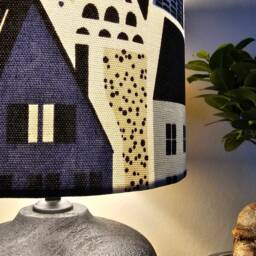 Modern Blue Black Town Lampshade Table Floor Lamp/Ceiling Pendant Small Medium Large 15cm 20cm 25cm 30cm 35cm 40cm Fabric Drum Light Shade - thumbnail 4