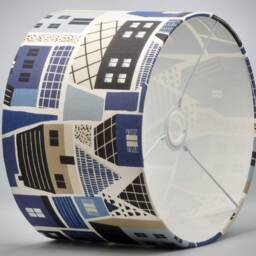 Modern Blue Black Town Lampshade Table Floor Lamp/Ceiling Pendant Small Medium Large 15cm 20cm 25cm 30cm 35cm 40cm Fabric Drum Light Shade - thumbnail 3