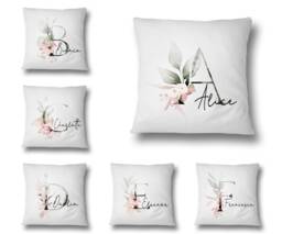 Personalised Gentle Botanical Blush Pink Name Initial Letter Filled Cushion Cover - thumbnail 1