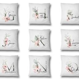 Personalised Gentle Botanical Blush Pink Name Initial Letter Filled Cushion Cover - thumbnail 2