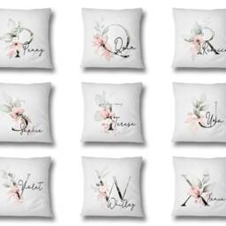 Personalised Gentle Botanical Blush Pink Name Initial Letter Filled Cushion Cover - thumbnail 3