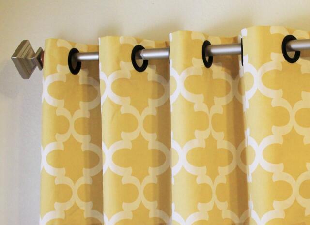 "Pair 25 Or 50"" Wide Premier Print Fynn Rod Drapes Cafe Curtains Saffron Yellow 24 63 72 84 96 108 120" - image 1