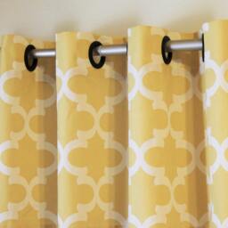 "Pair 25 Or 50"" Wide Premier Print Fynn Rod Drapes Cafe Curtains Saffron Yellow 24 63 72 84 96 108 120" - thumbnail 3
