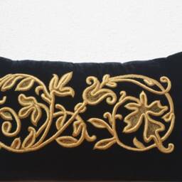 Scroll Embroidery Pillow, French Pillow Cover, Velvet Case, Black Gold Lumbar Hand Embroidered - thumbnail 2