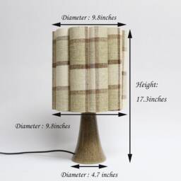Checkered Fabric Table Lamp Khaki Shade, Ceramic Base-88# - thumbnail 2