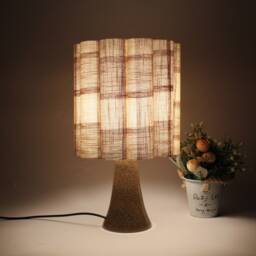 Checkered Fabric Table Lamp Khaki Shade, Ceramic Base-88# - thumbnail 4