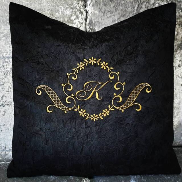 Bespoke Luxury Velvet Cushion, Wedding, Anniversary, Birthday, Home Decor, Living Room Embroidery Initials, Patterns - image 1