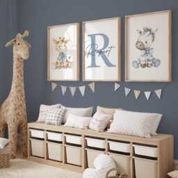 Set Of 3 Blue Animal Nursery Prints Safari Bedroom Decor, Personalised Boys Room - thumbnail 3