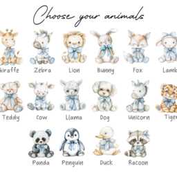 Set Of 3 Blue Animal Nursery Prints Safari Bedroom Decor, Personalised Boys Room - thumbnail 2