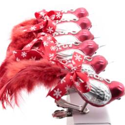 Set 6 Blown Glass Red Silver Bird Christmas Tree Ornaments Feather Tail Handmade in Czech - thumbnail 2