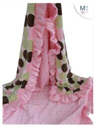 Personalized Minky Baby Blanket, Retro Dot Print, Pink Ruffle - thumbnail 1