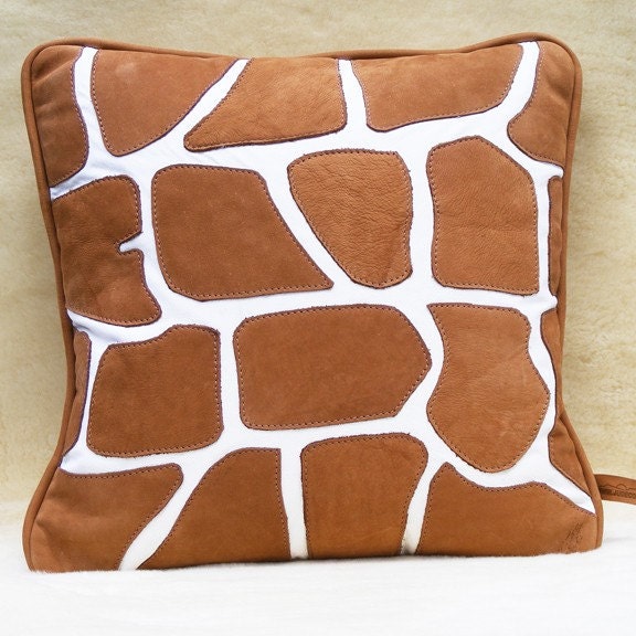 Brown Deer Tanned Cowhide & White Leather Giraffe 2 Pillow - image 1