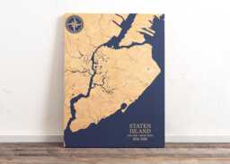 staten Island, New York Map - Engraved Wood Coastal Chart Wall Art Sign, Beach Home Decor Nautical Print, Unique Personalized Family Gift - thumbnail 1