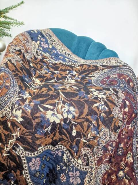 Merino Boiled Pure Wool Handmade Sofa/Bed Hygge Lounge Warm Cosy Paisley Persian Elegant Jamamvar Throw Vibrant Colour Red Rust Black Brown - image 1