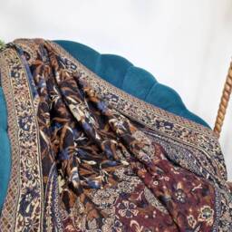 Merino Boiled Pure Wool Handmade Sofa/Bed Hygge Lounge Warm Cosy Paisley Persian Elegant Jamamvar Throw Vibrant Colour Red Rust Black Brown - thumbnail 2