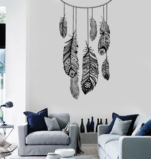 Wall Vinyl Decal Dreamcatcher Dream Catcher Ethnic Bedroom Feather Decor Mural Art 1488Dz - image 1