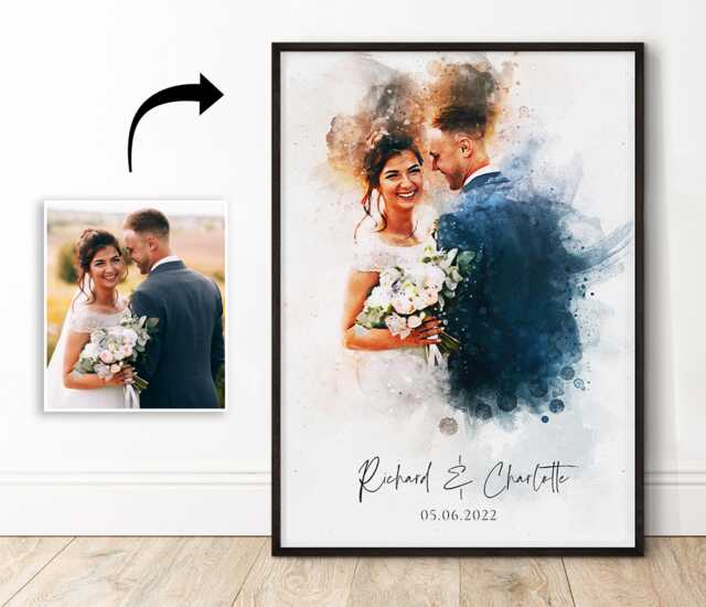 Personalised Wedding Portrait, Painting From Photo, Custom Watercolour Print, Couple Anniversary, Handmade Illustration, Gift Her Him [Fbk] - image 1