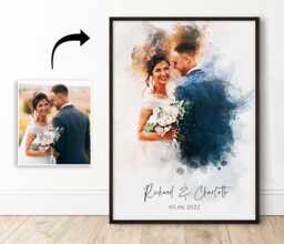 Personalised Wedding Portrait, Painting From Photo, Custom Watercolour Print, Couple Anniversary, Handmade Illustration, Gift Her Him [Fbk] - thumbnail 1