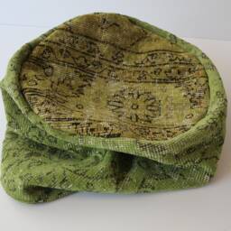 Green Kilim Pouf, Vintage Wool Ottoman, Tribal Floor Cushion - thumbnail 4