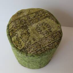 Green Kilim Pouf, Vintage Wool Ottoman, Tribal Floor Cushion - thumbnail 2