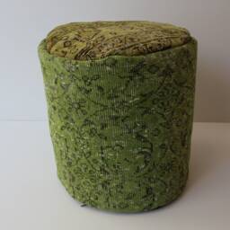 Green Kilim Pouf, Vintage Wool Ottoman, Tribal Floor Cushion - thumbnail 3