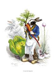 Rabbit Eating A Carrot Vegetable Garden Art Print Nursery Decor - thumbnail 1