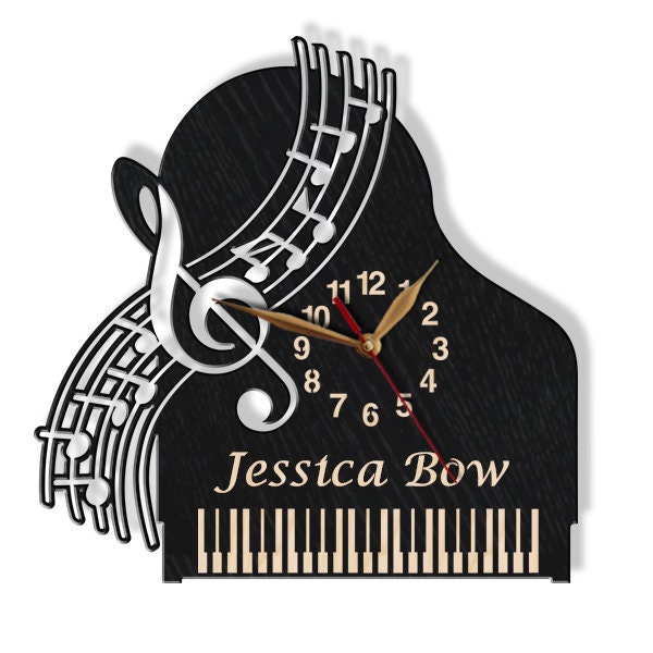 Wall Clock Piano Personalized Wood Non-Ticking Large 12-18Inch, Teacher Appreciation Gift, Musician Studio Decor - image 1