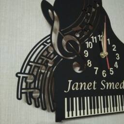 Wall Clock Piano Personalized Wood Non-Ticking Large 12-18Inch, Teacher Appreciation Gift, Musician Studio Decor - thumbnail 2