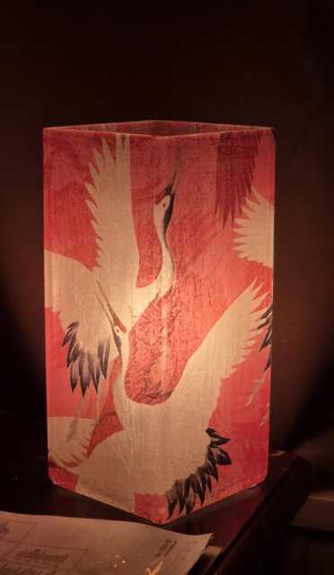 Decoupage Glass Table Lamp Japanese Crane Design, Red Oriental Night Light UK Plug - image 1