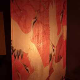 Decoupage Glass Table Lamp Japanese Crane Design, Red Oriental Night Light UK Plug - thumbnail 3