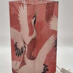 Decoupage Glass Table Lamp Japanese Crane Design, Red Oriental Night Light UK Plug - thumbnail 2
