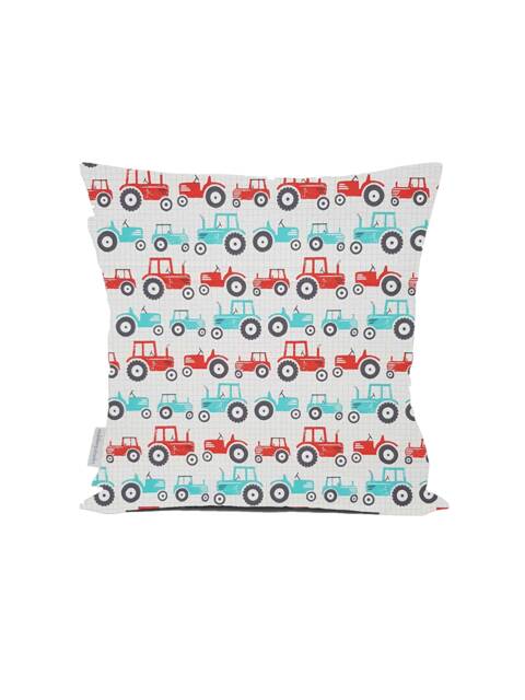 Tractor Cushion Cover For Kids, Red Cushion, Blue Birthday Gift Boy Nursery Construction Pillow - image 1