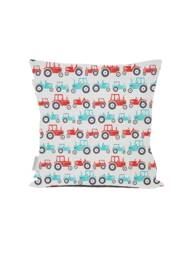 Tractor Cushion Cover For Kids, Red Cushion, Blue Birthday Gift Boy Nursery Construction Pillow - thumbnail 1