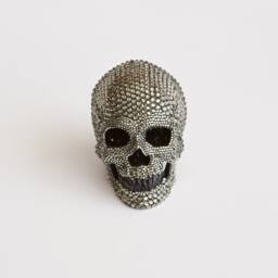 Mini Resin Human Skull Covered in Silver Night Swarovski Crystals