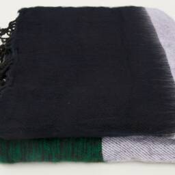 Handmade Yak Wool Blanket Striped Himalayan Shawl, Meditation Wrap - thumbnail 2