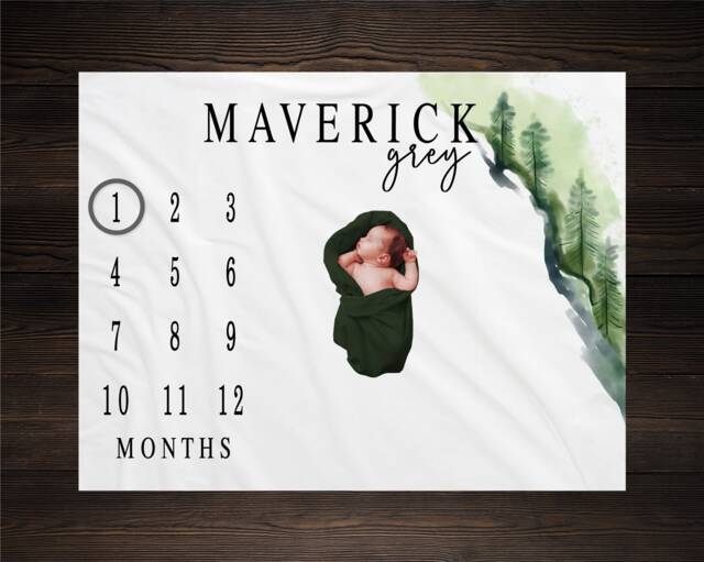 Woodland Milestone Blanket, Monthly Growth Tracker, Personalized Baby Custom Shower Gift, Forest Trees, Bm07 - image 1