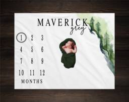 Woodland Milestone Blanket, Monthly Growth Tracker, Personalized Baby Custom Shower Gift, Forest Trees, Bm07 - thumbnail 1