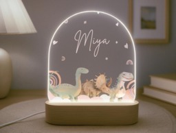 Personalised Children's Dinosaur Night Light - Led Lamp Kid's Decor Boy Girl Gift For Birthday Name Sign Bedroom Nursery