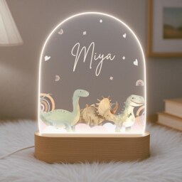 Personalised Children's Dinosaur Night Light - Led Lamp Kid's Decor Boy Girl Gift For Birthday Name Sign Bedroom Nursery - thumbnail 2