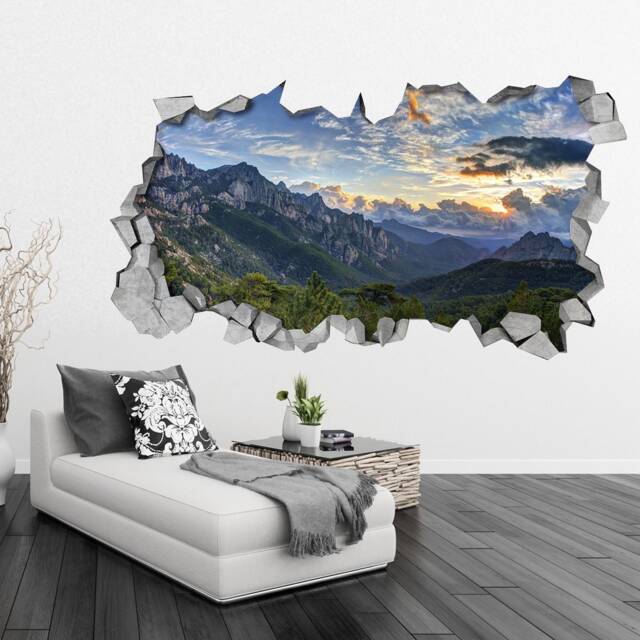 Mountains 3D Wallpaper - Broken Wall Decal Sticker Wall Decals Printed Art Sku Clmnt3Dm - image 1